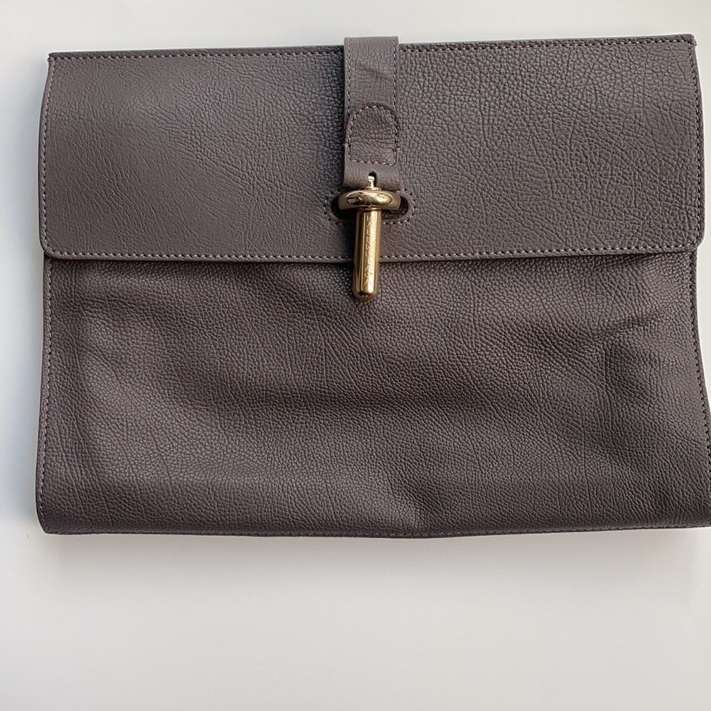 Balenciaga calfskin tube clutch gray